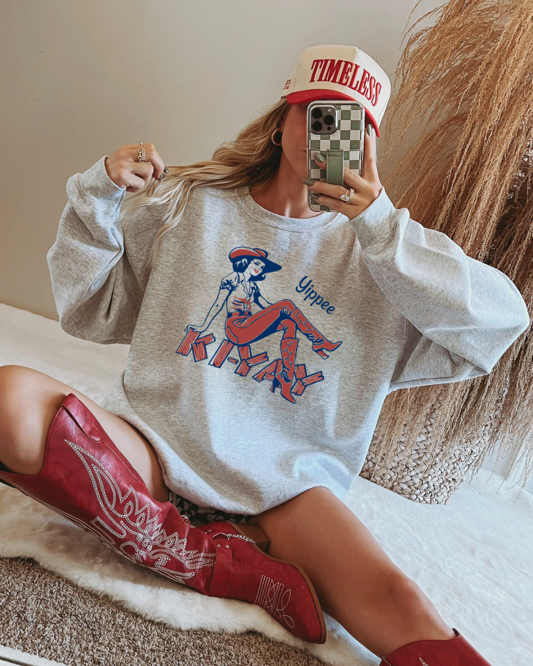 Yippee Ki-Yay Retro Cowgirl crew neck