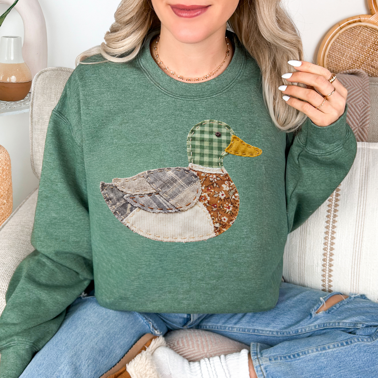 Quilted duck crewneck