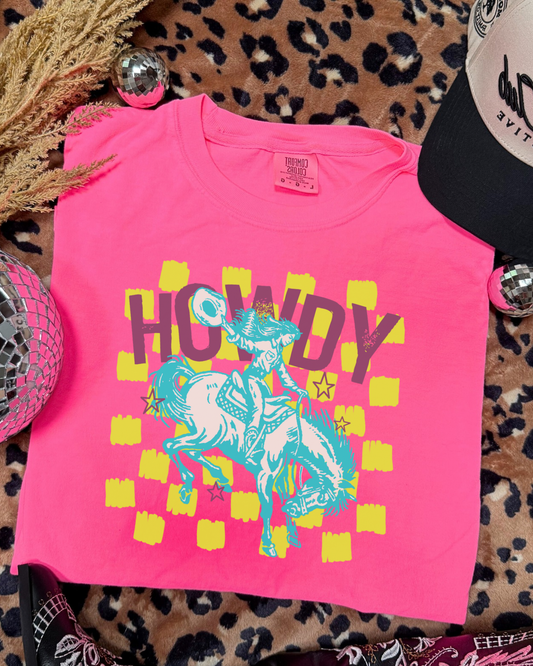 Neon Howdy Bronc rider Tshirt