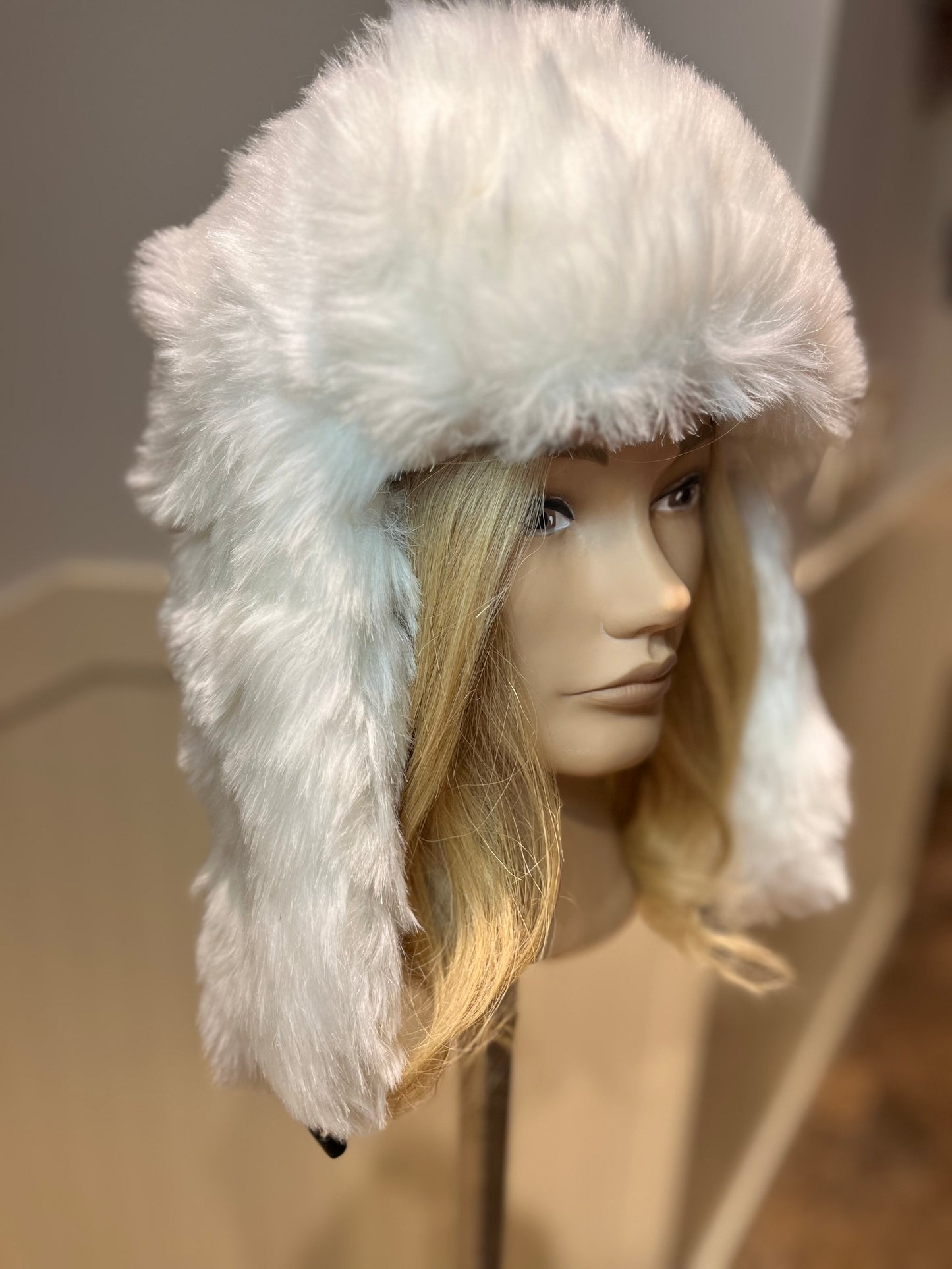 White Faux Fur Ear Flap Hat