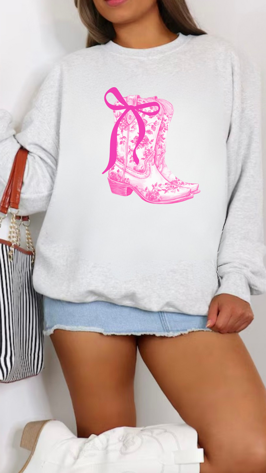 PINK COWGIRL BOOTS CREWNECK